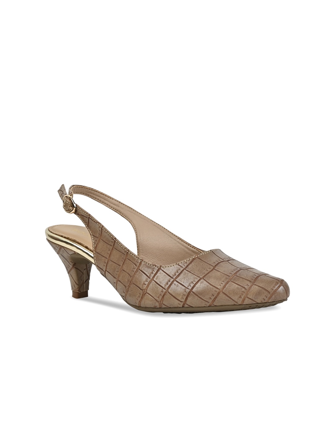 

Rocia Textured Pointed Toe Kitten Mules With Backstrap, Beige