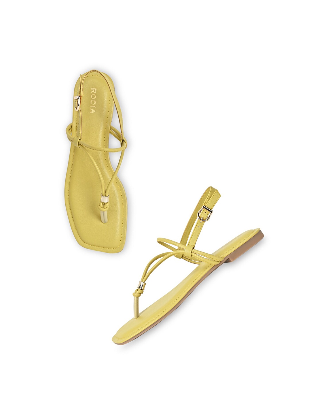 

Rocia Knotted T-Strap Flats With Buckle Closure, Mustard