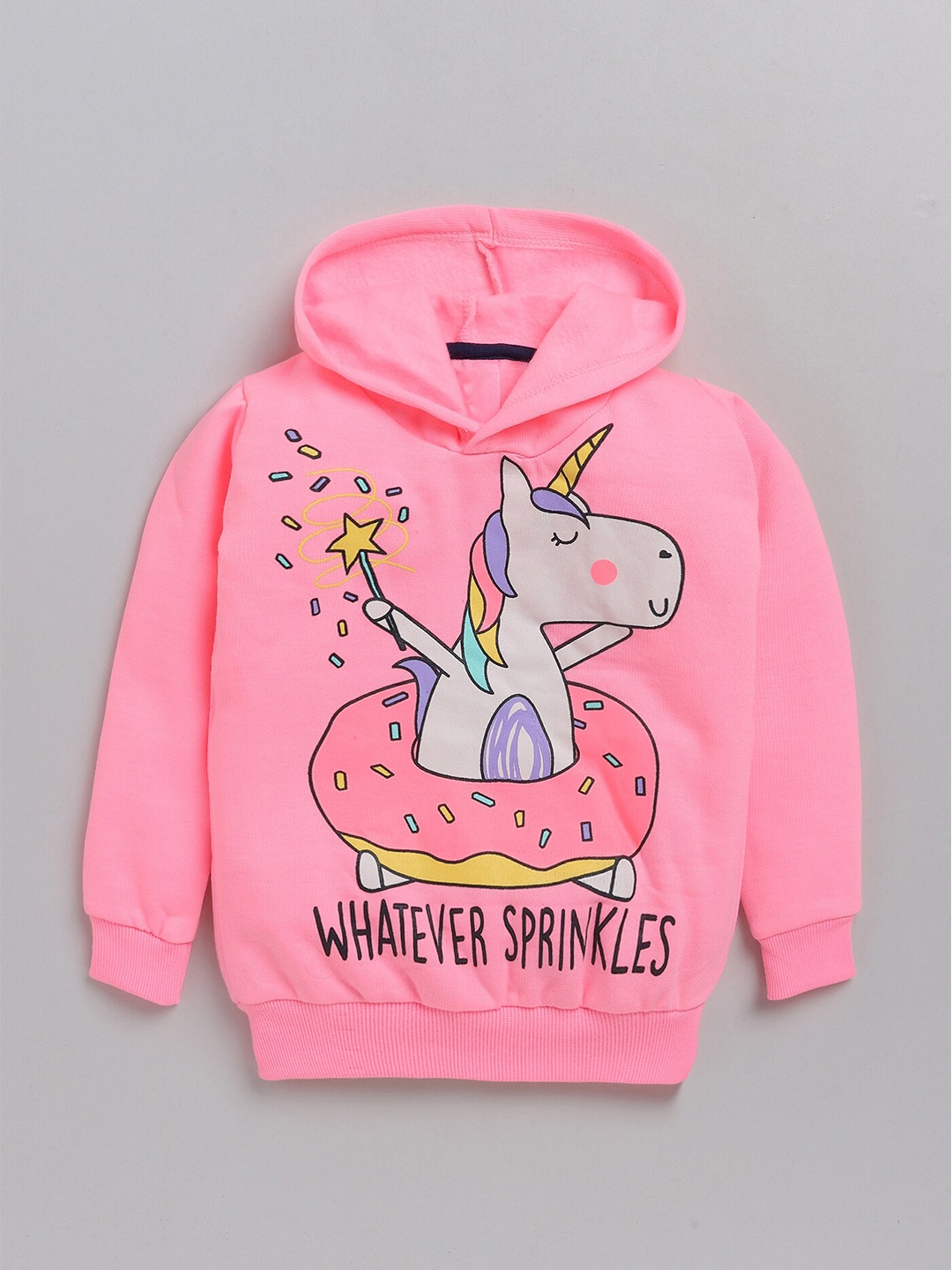 

Lazy Shark Girls Graphic Printed Hooded Cotton Pullover, Pink