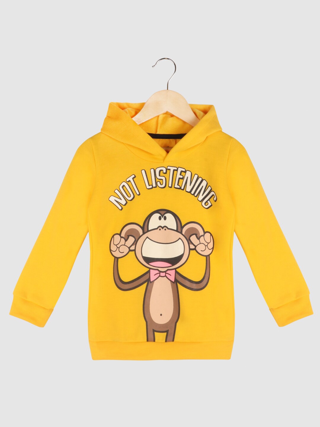 

Lazy Shark Girls Graphic Printed Hooded Cotton Sweatshirt, Yellow