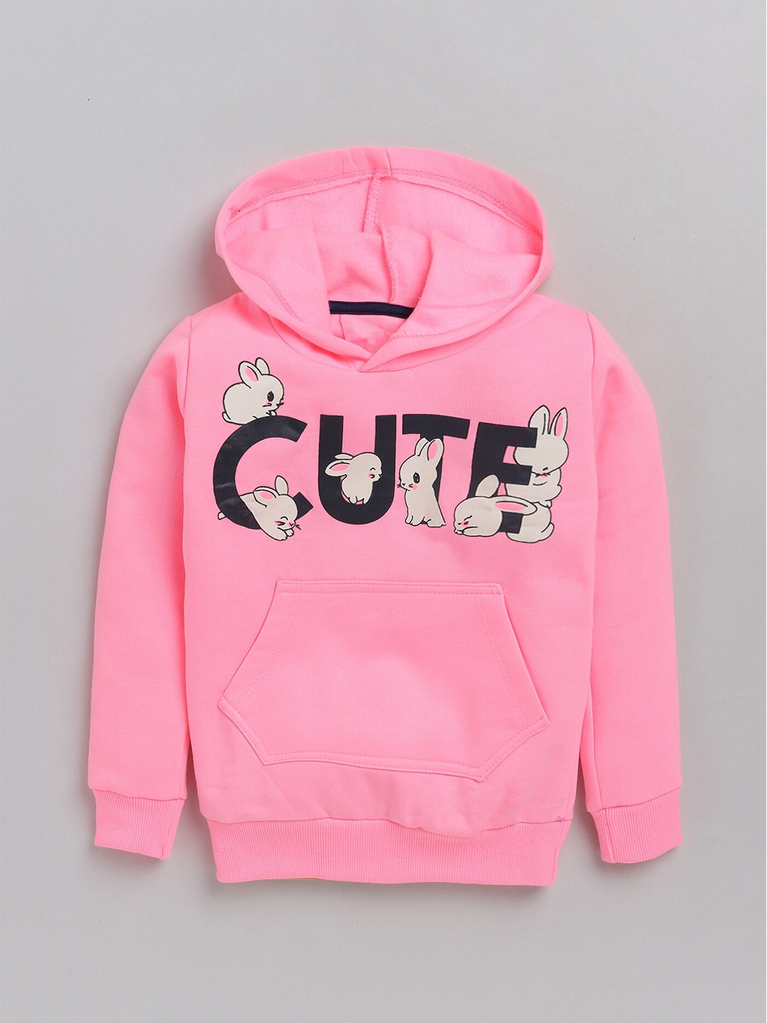 

Lazy Shark Girls Graphic Printed Hooded Cotton Pullover, Pink