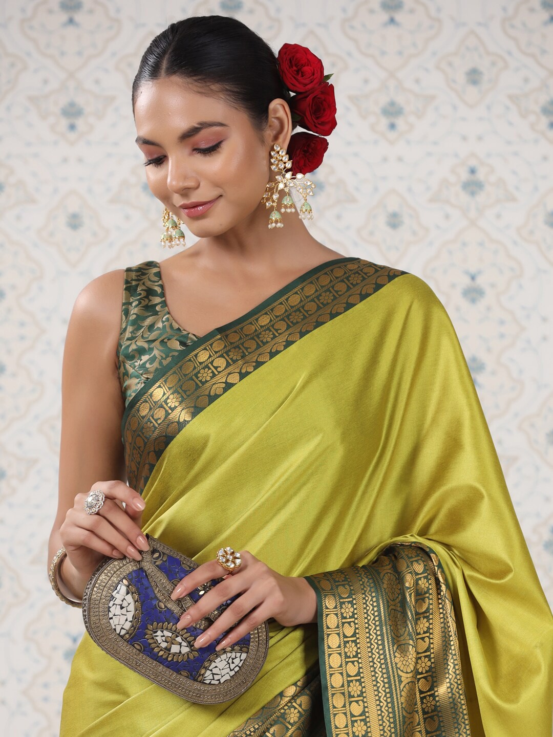 

Ode by House of Pataudi Woven Design Silk Cotton Saree, Green