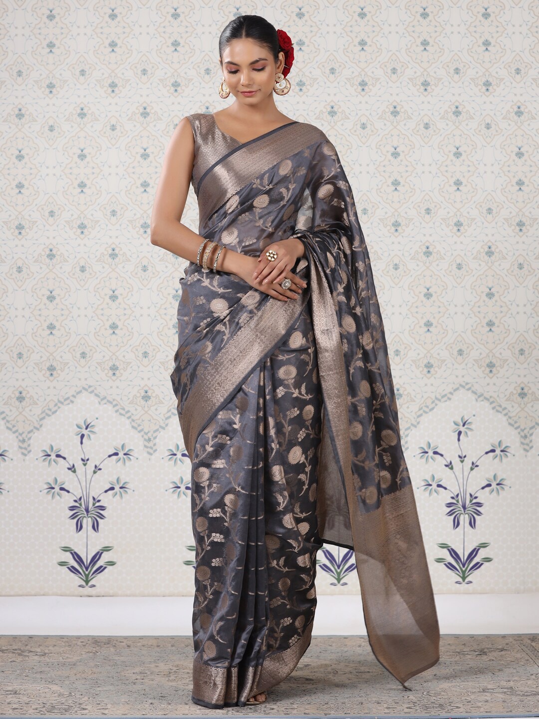 

Ode by House of Pataudi Floral Woven Design Saree, Grey