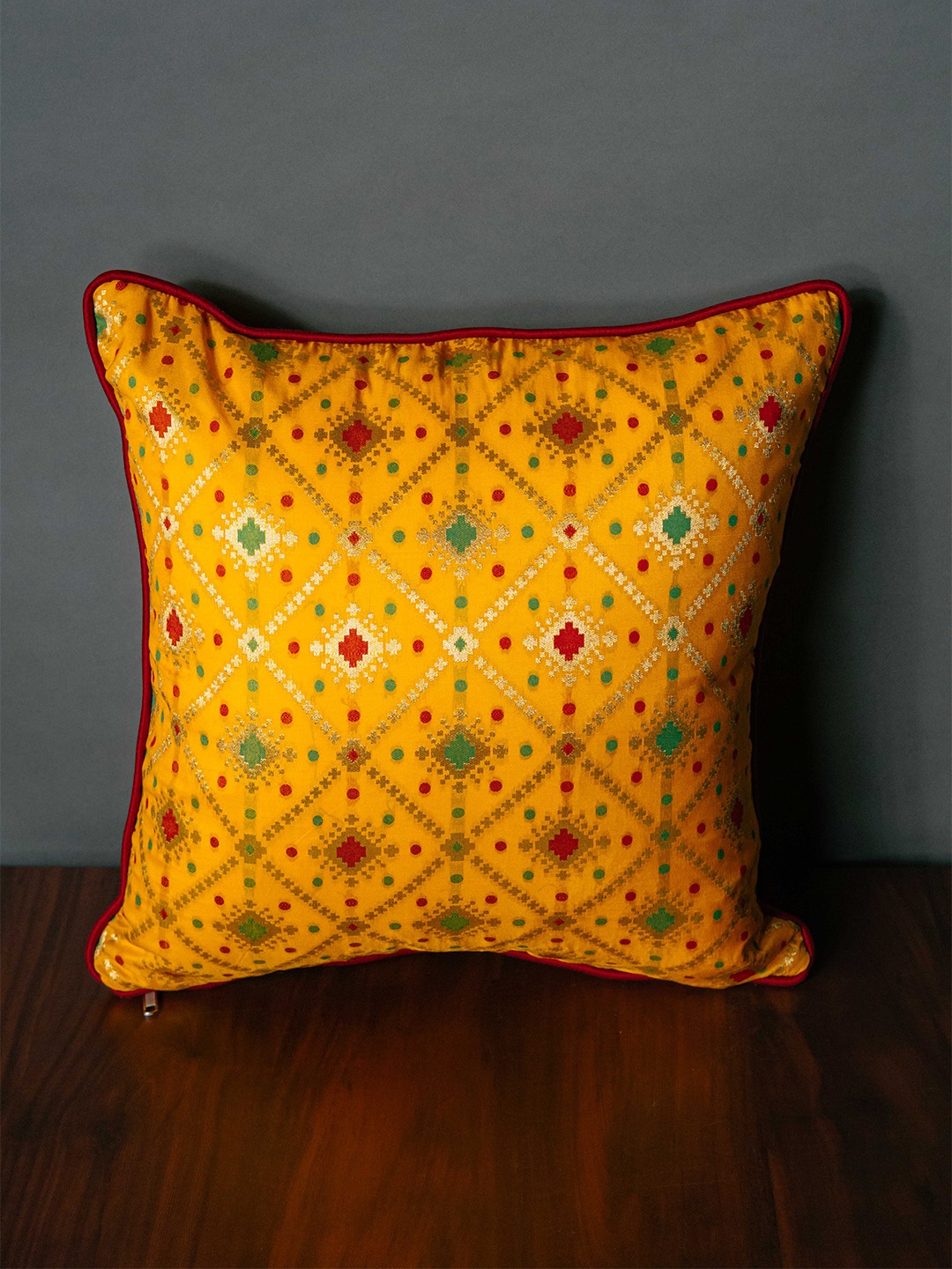 

RoyalDeco Yellow Ethnic Motifs Brocade Square Cushion Covers