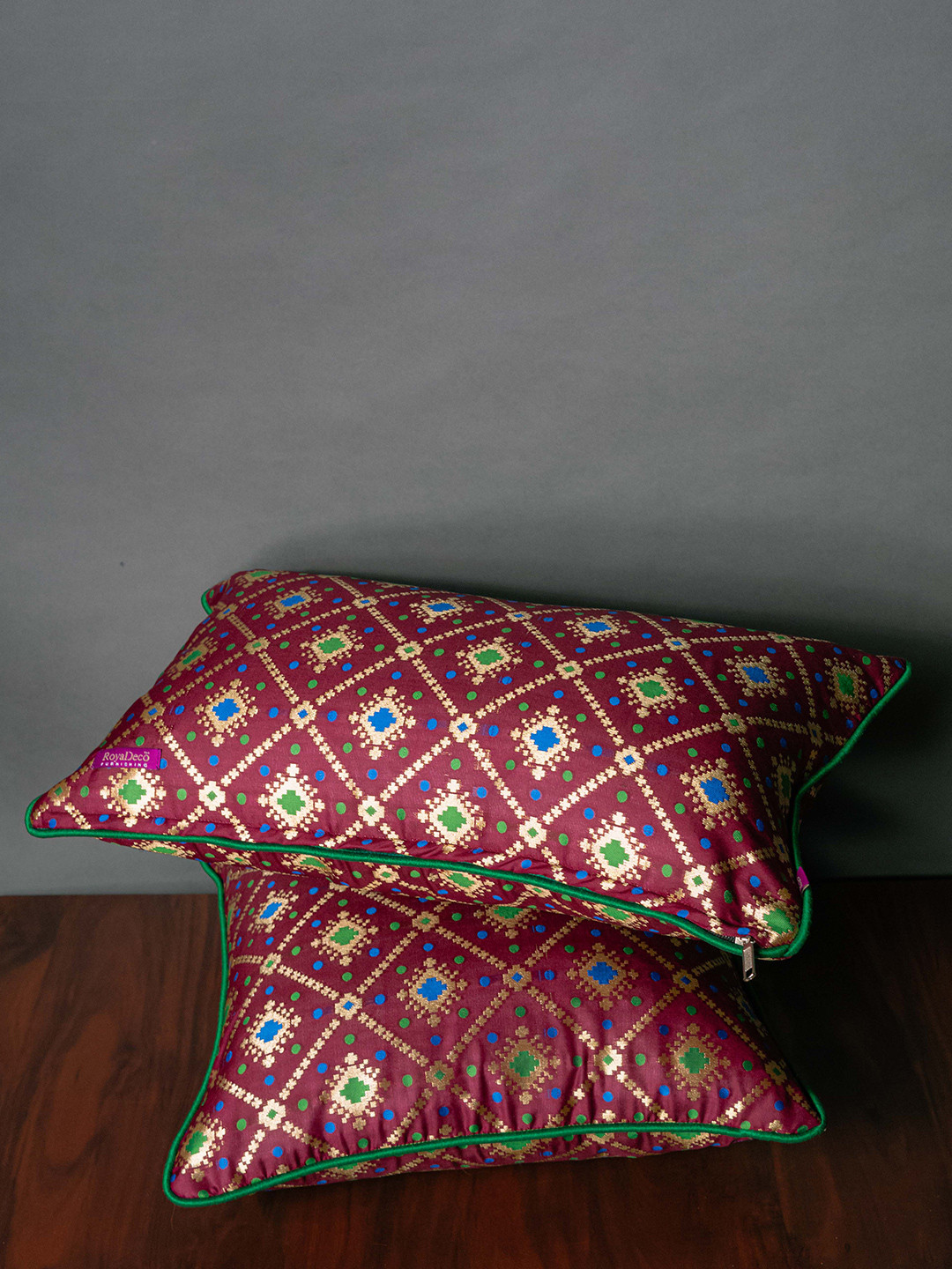 

RoyalDeco Burgundy 2 Pieces Cushion Covers, Assorted
