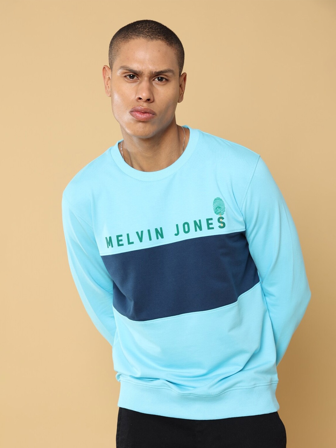 

Melvin Jones Typography Printed Long Sleeves Pure Cotton Sweatshirt, Blue
