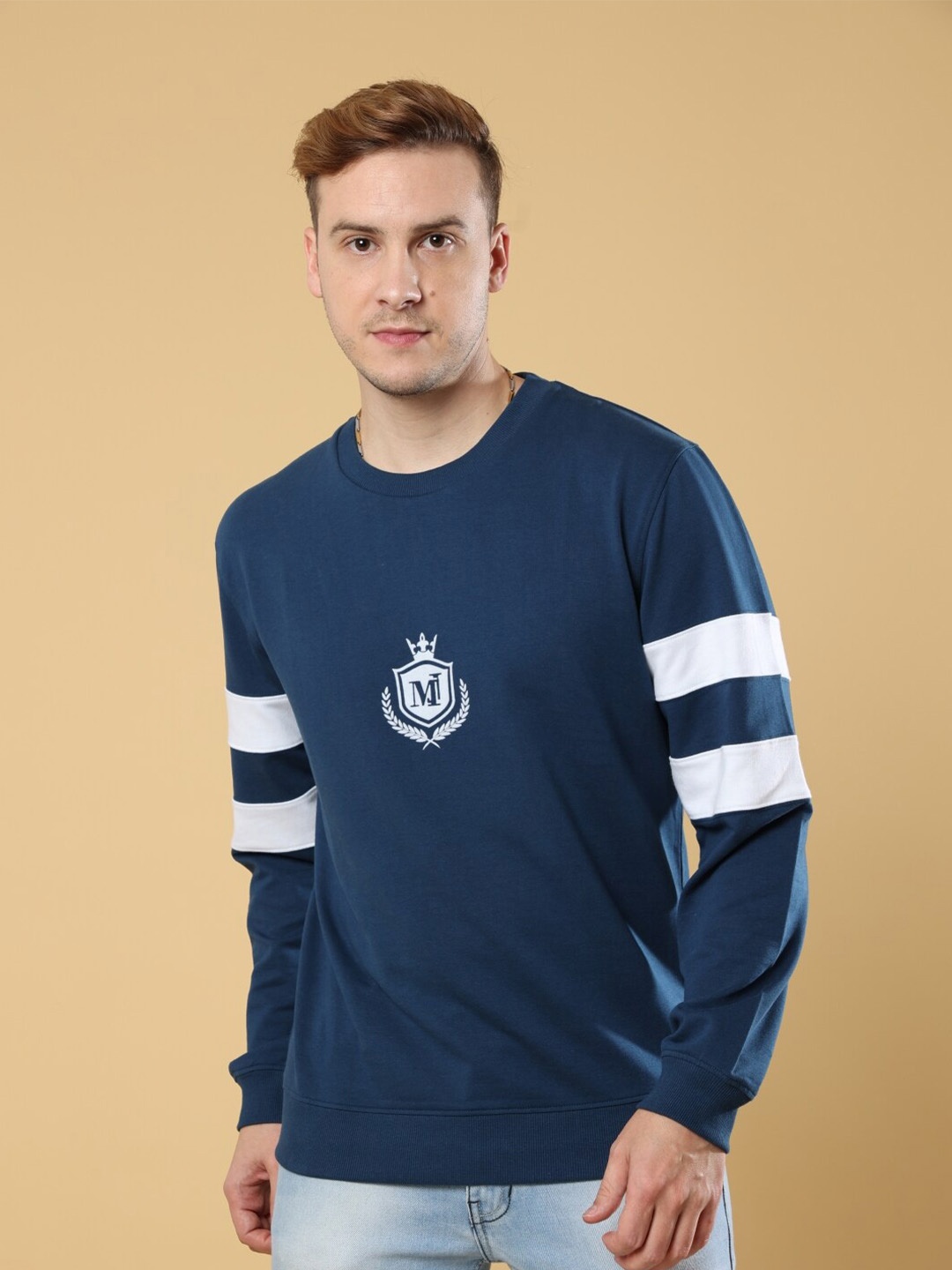 

Melvin Jones Graphic Printed Pullover Pure Cotton Sweatshirt, Navy blue