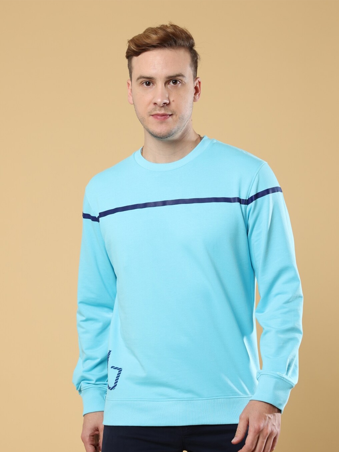 

Melvin Jones Striped Round Neck Pure Cotton Pullover Sweatshirt, Blue