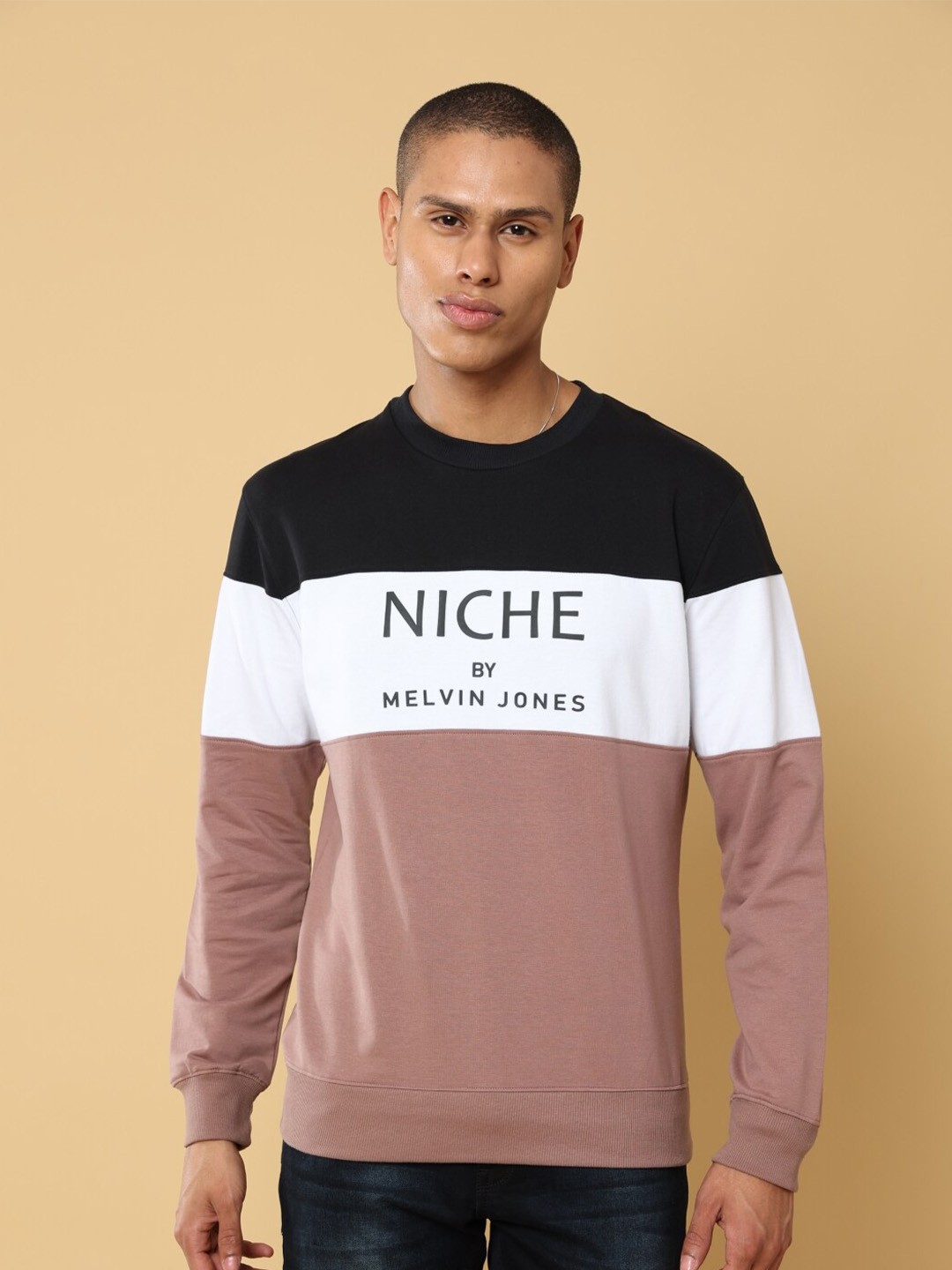 

Melvin Jones Colourblocked Pure Cotton Pullover, Mauve