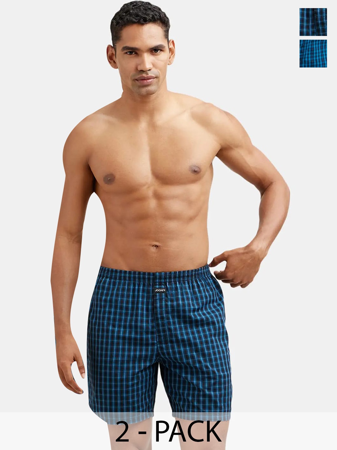 

Jockey Pack Of 2 Super Combed Mercerized Cotton Woven Checkered Boxer Shorts-1223, Teal