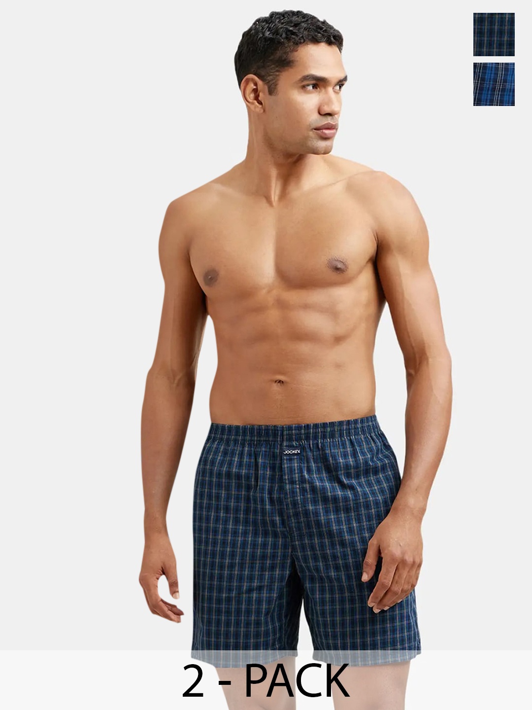 

Jockey Pack Of 2 Checked Pure Cotton Boxers 1223-0205, Navy blue