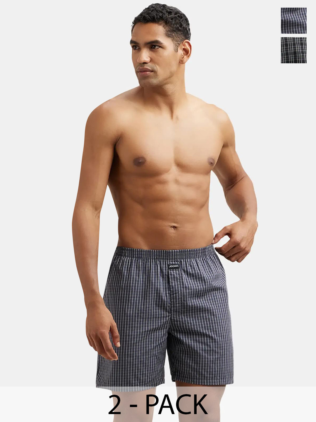 

Jockey Pack Of 2 Super Combed Mercerized Cotton Woven Checkered Boxer Shorts-1223, Black