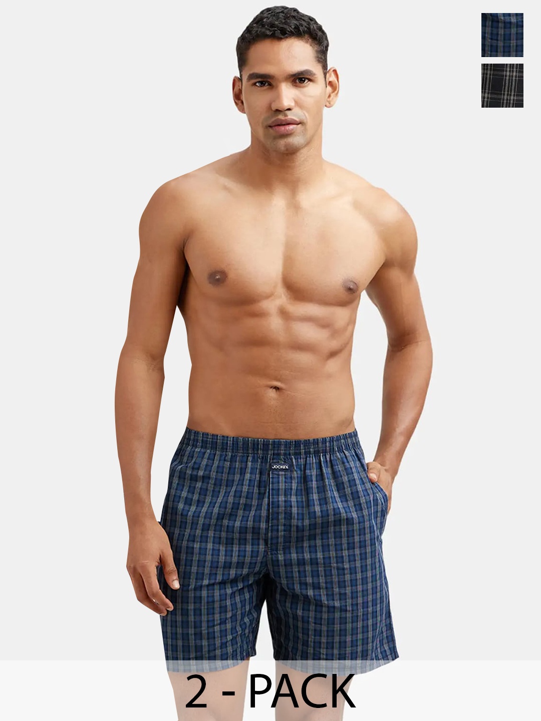 

Jockey Pack Of 2 Super Combed Mercerized Cotton Woven Checkered Boxer Shorts-1223, Navy blue
