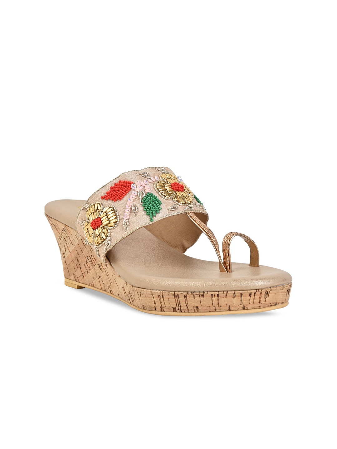 

Rocia Ethnic Embroidered Wedge Heels, Rose gold