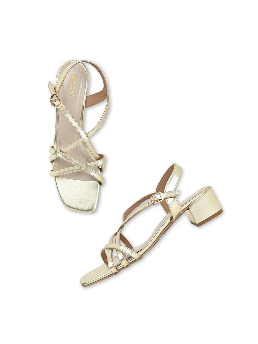 

Rocia Gold-Toned Block Sandals