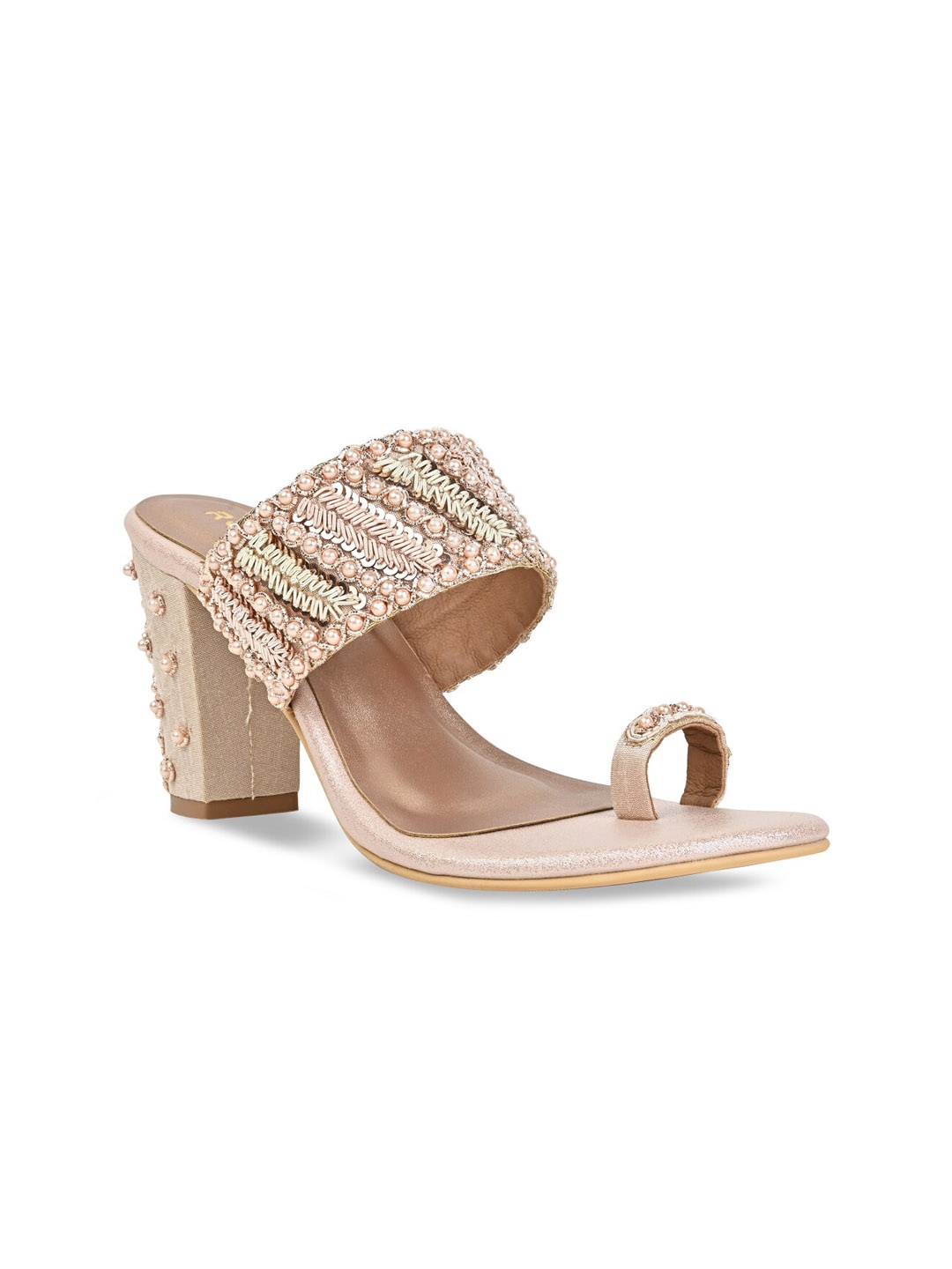 

Rocia Embellished Ethnic Block Heels, Rose gold