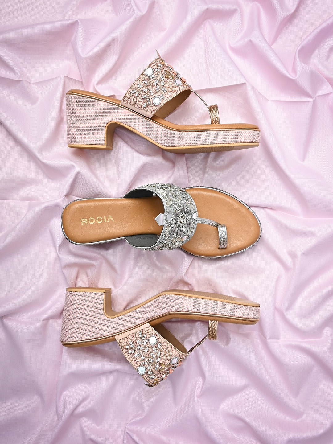 

Rocia Embellished Ethnic Block Heels, Silver