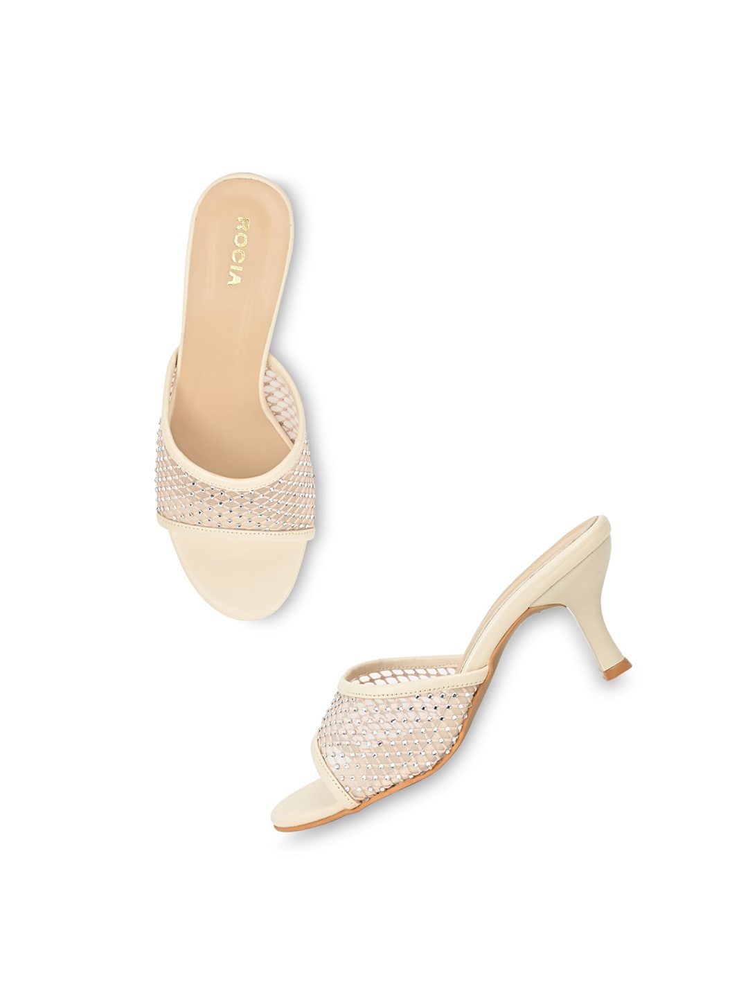 

Rocia Embellished Open Toe Slim Heels, Beige
