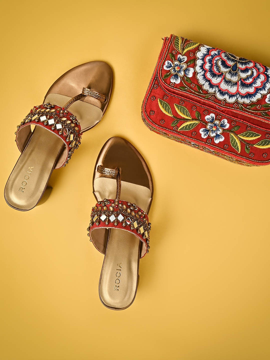 

Rocia Ethnic Embellished Block Heels, Maroon