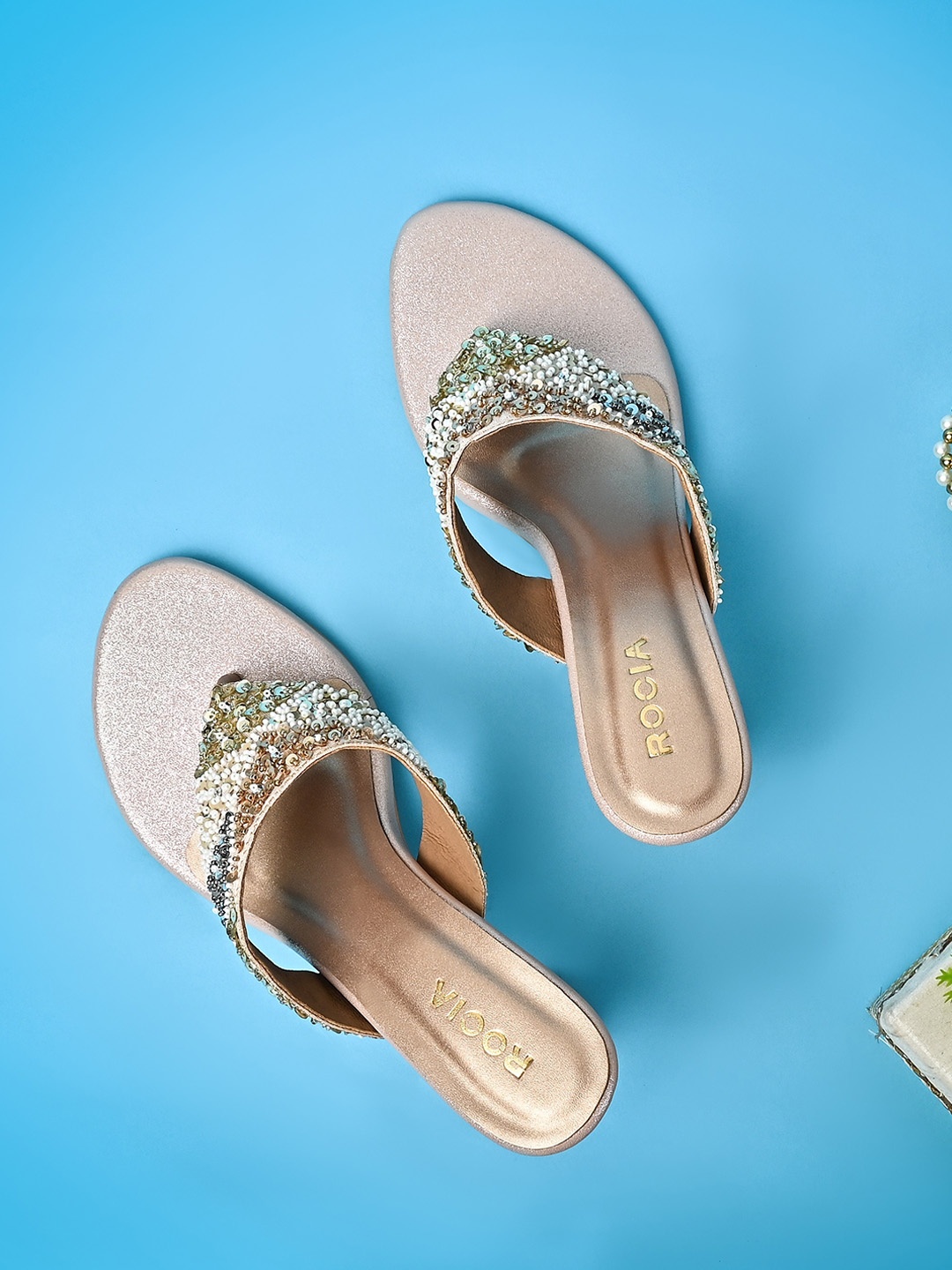 

Rocia Ethnic Embellished Block Heels, Rose gold