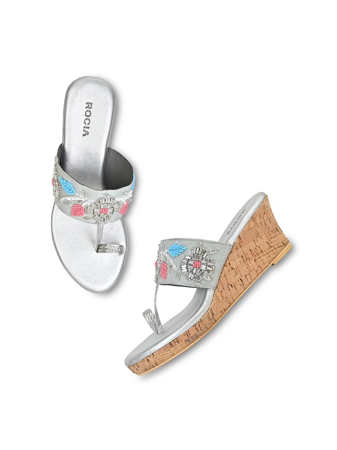 

Rocia Ethnic Embellished Wedges Heels, Silver