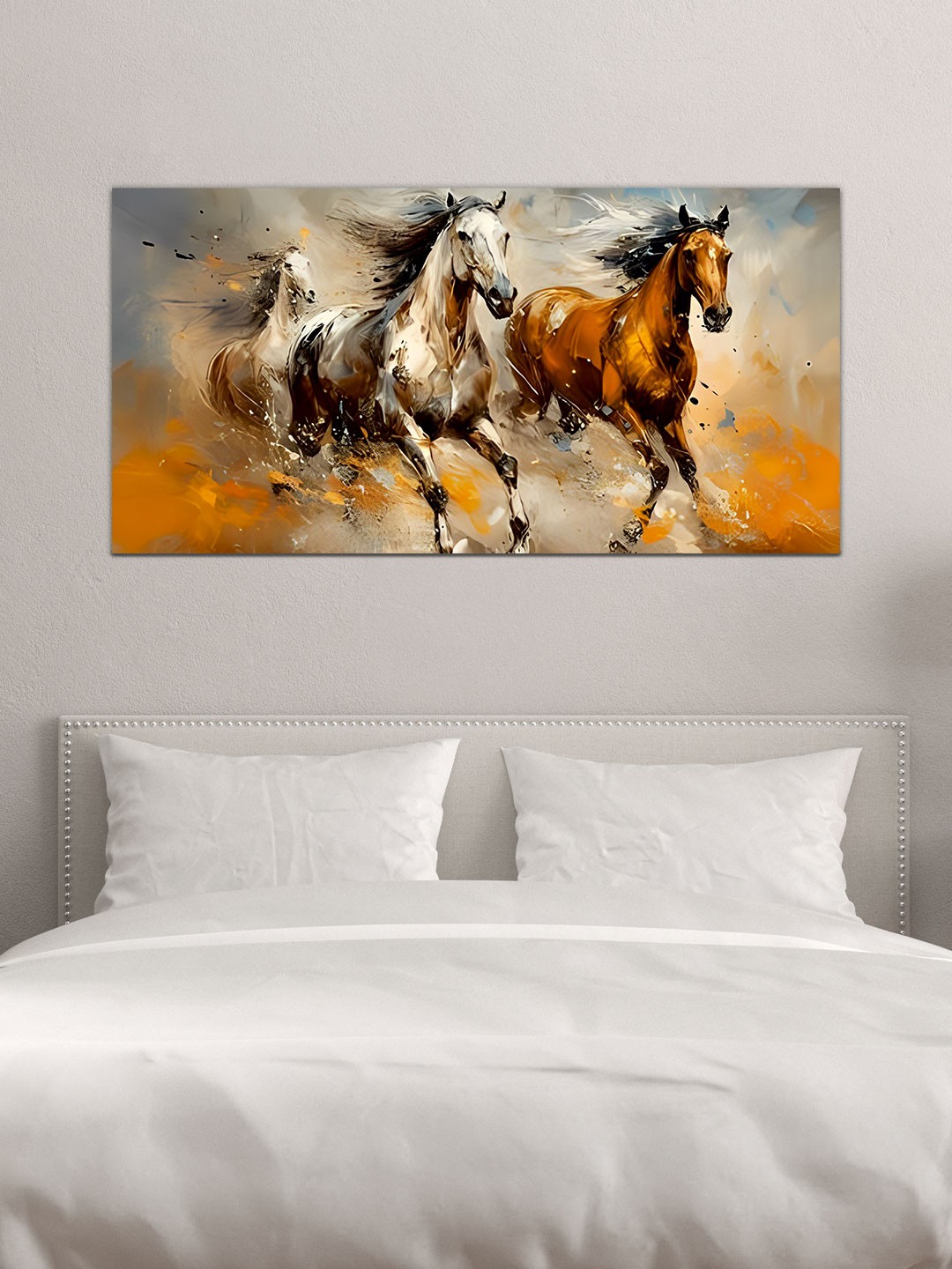 

MITHILA Handicrafts Running Horse Canvas Painting Wall Art, Off white