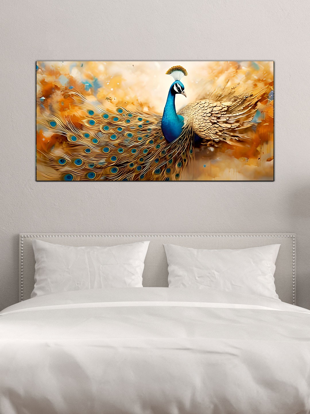 

MITHILA Handicrafts Peacock Canvas Painting Wall Art, Orange