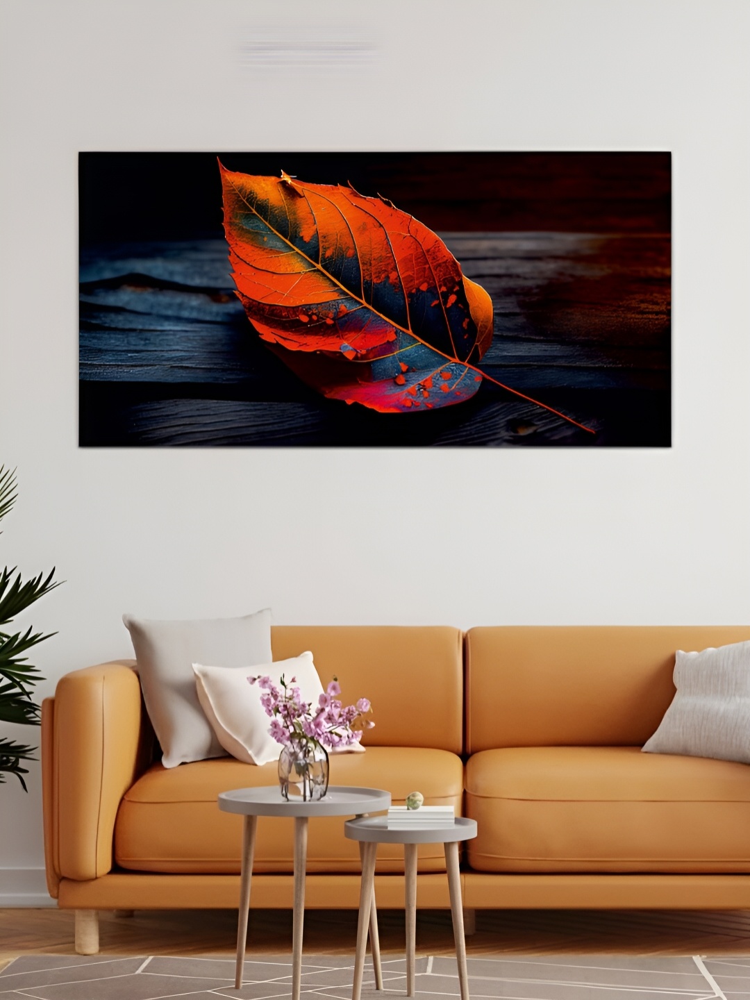 

MITHILA Handicrafts Leaf Canvas Painting Wall Art, Black