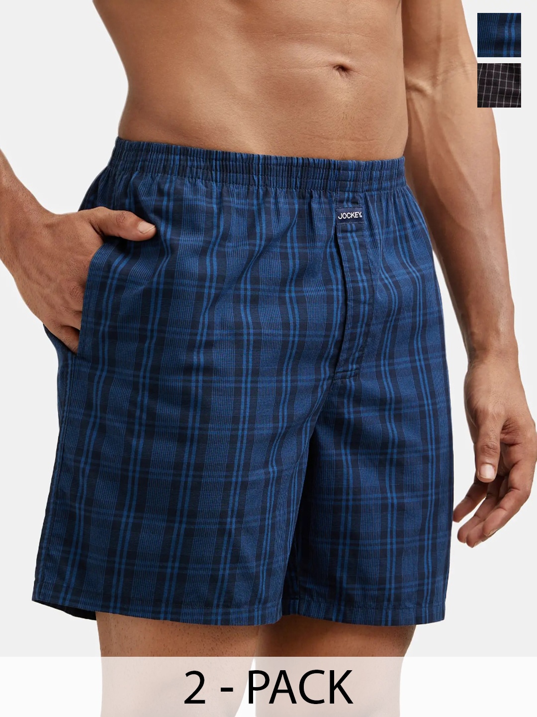 

Jockey Pack Of 2 Super Combed Mercerized Cotton Woven Checkered Boxer Shorts-1223, Black