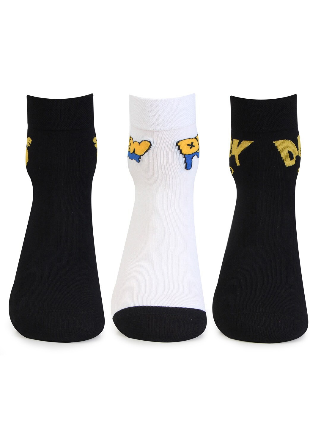 

Bonjour Men Pack Of 3 Patterned Cotton Ankle Length Socks, Black