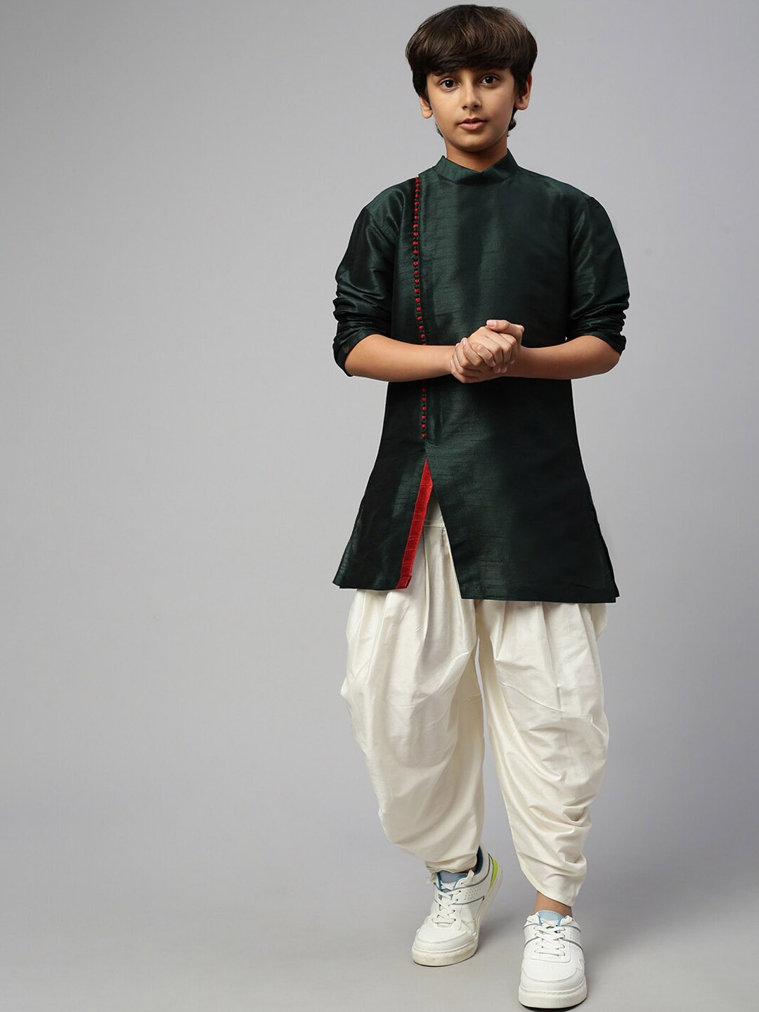 

Sangria Boys Angrakha Collar Straight Kurta, Green