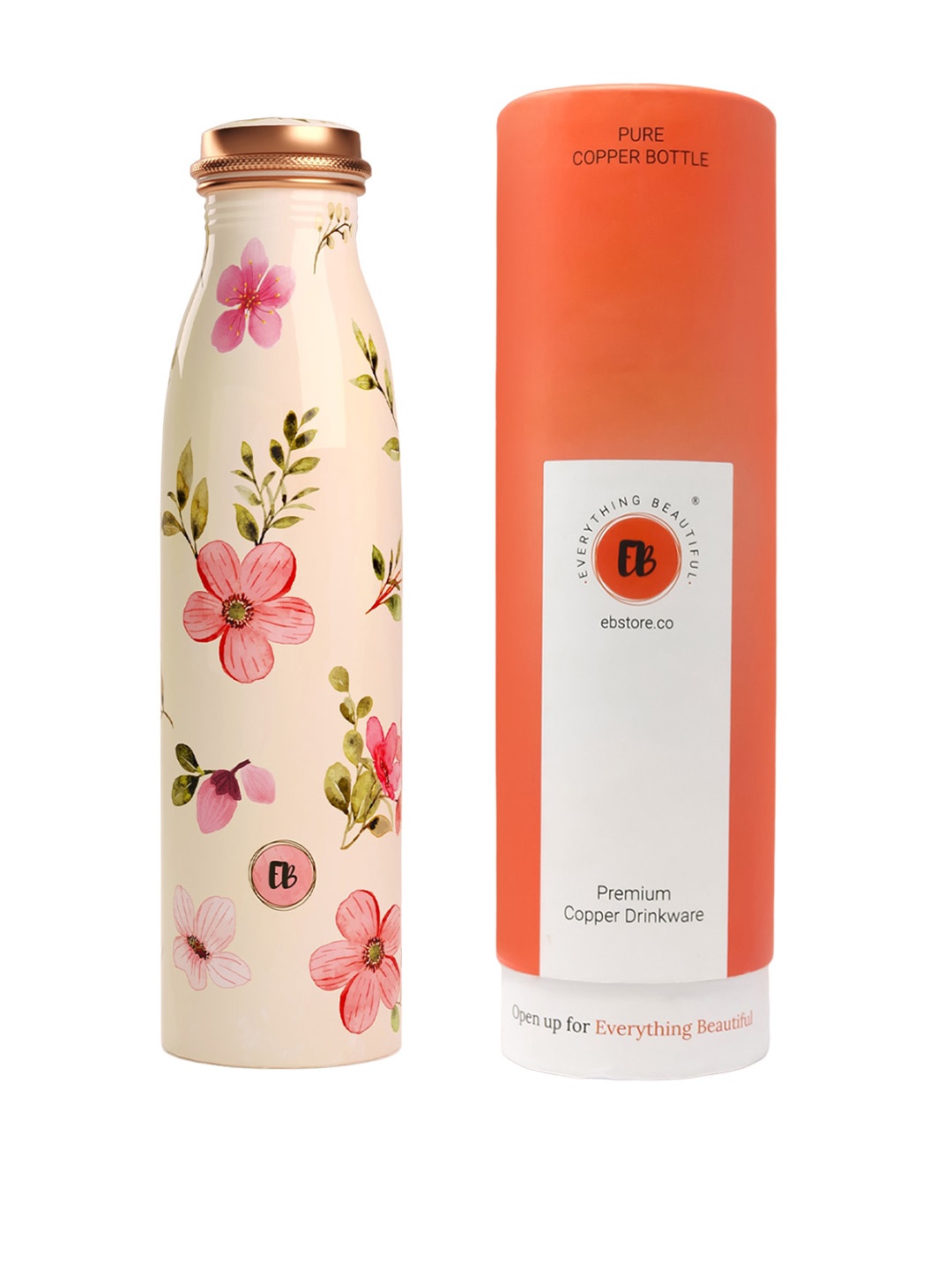 

EB-Everything Beautiful Beige Printed Copper Water Bottle 1L