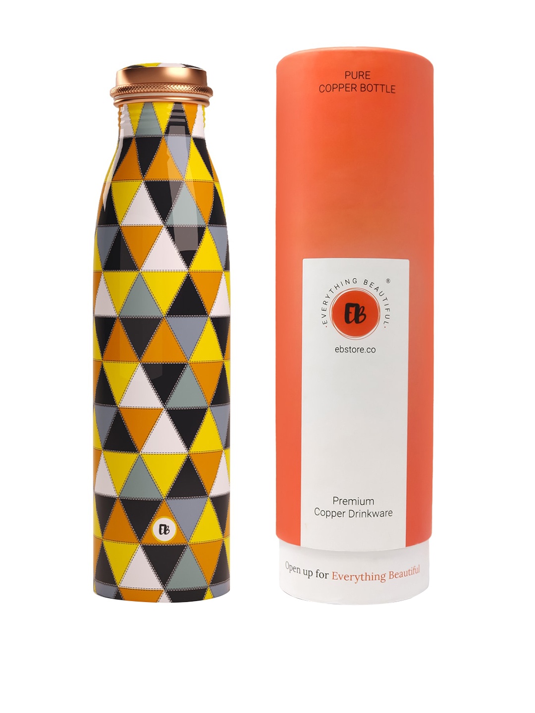 

EB-Everything Beautiful Black Blue Geometric Printed Copper Water Bottle 1L