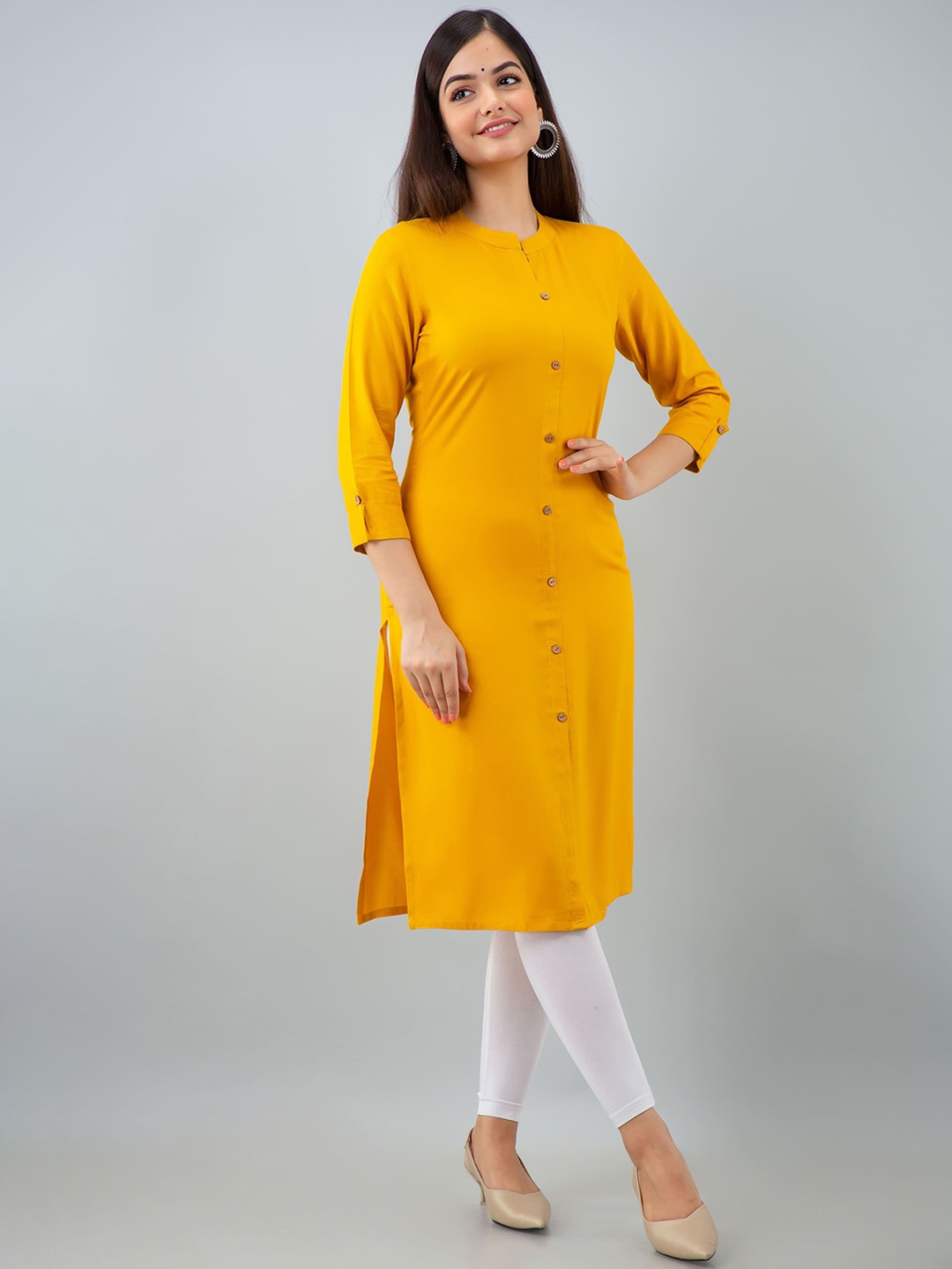 

BAESD Mandarin Collar A-line Kurta, Mustard