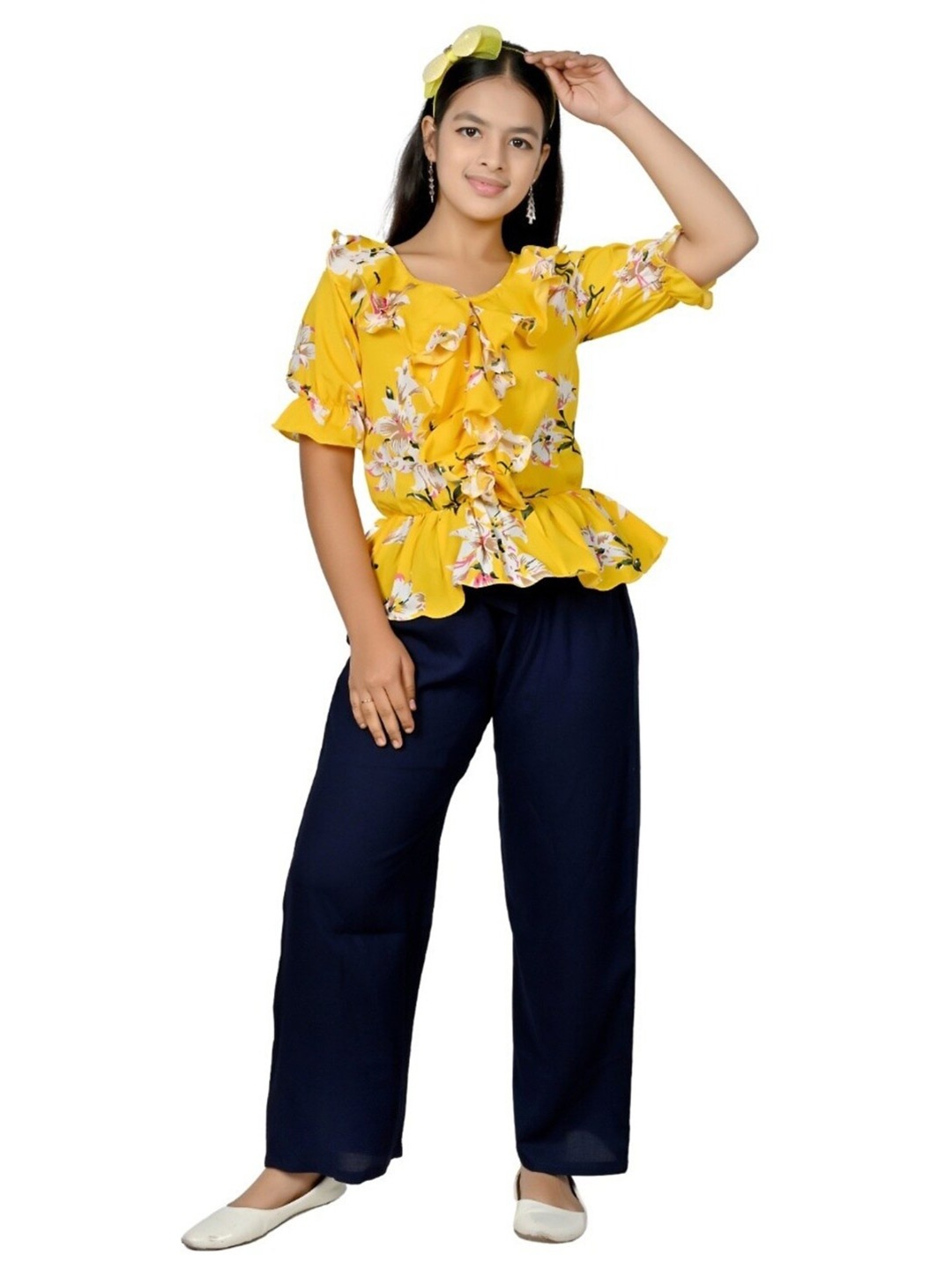 

BAESD Girls Printed Cotton Top with Trousers, Yellow