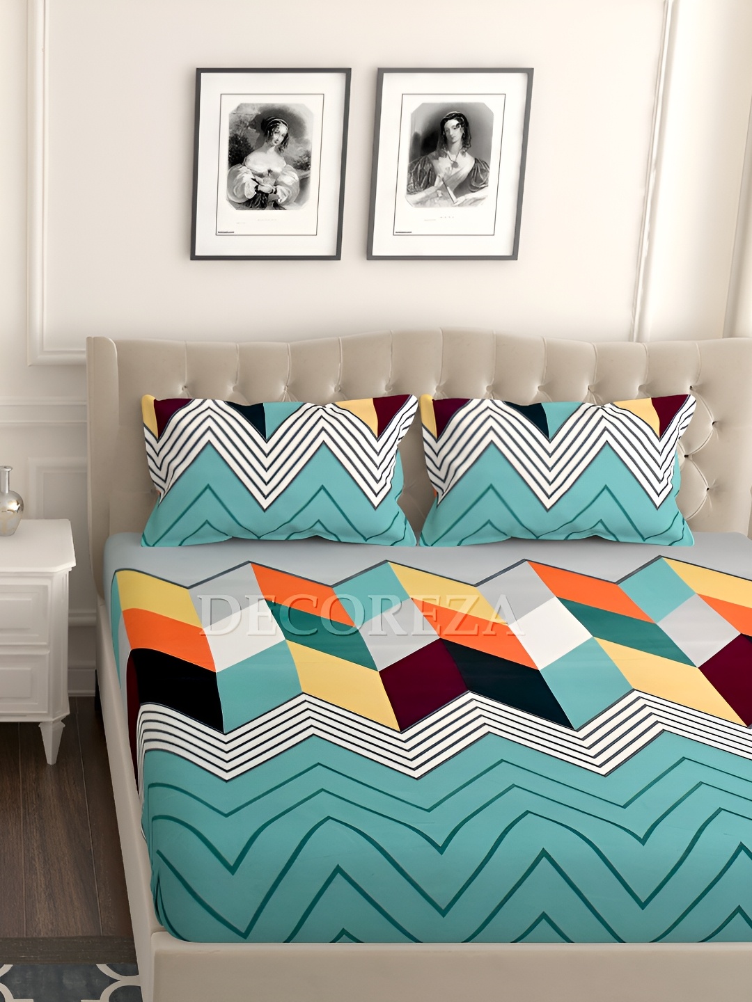 

DECOREZA Green & White Floral Cotton 240TC King Bedsheet with 2 Pillow Covers