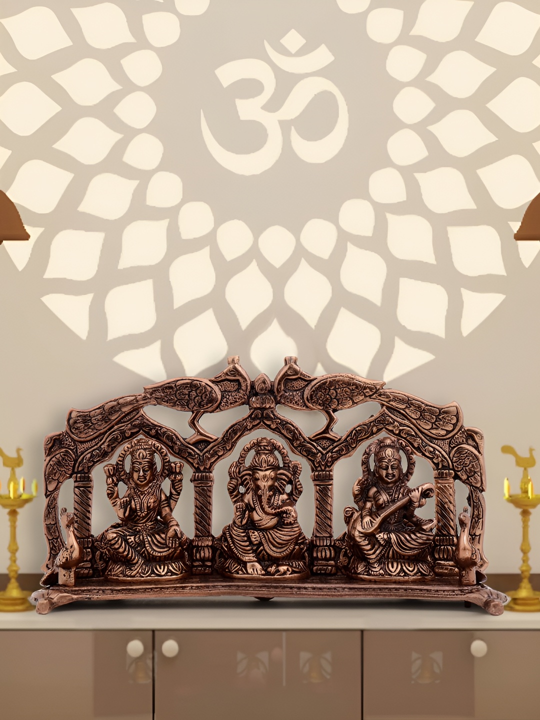 

INTERNATIONAL GIFT Brown Religious Laxmi Ganesh Saraswati Metal Idol Showpiece