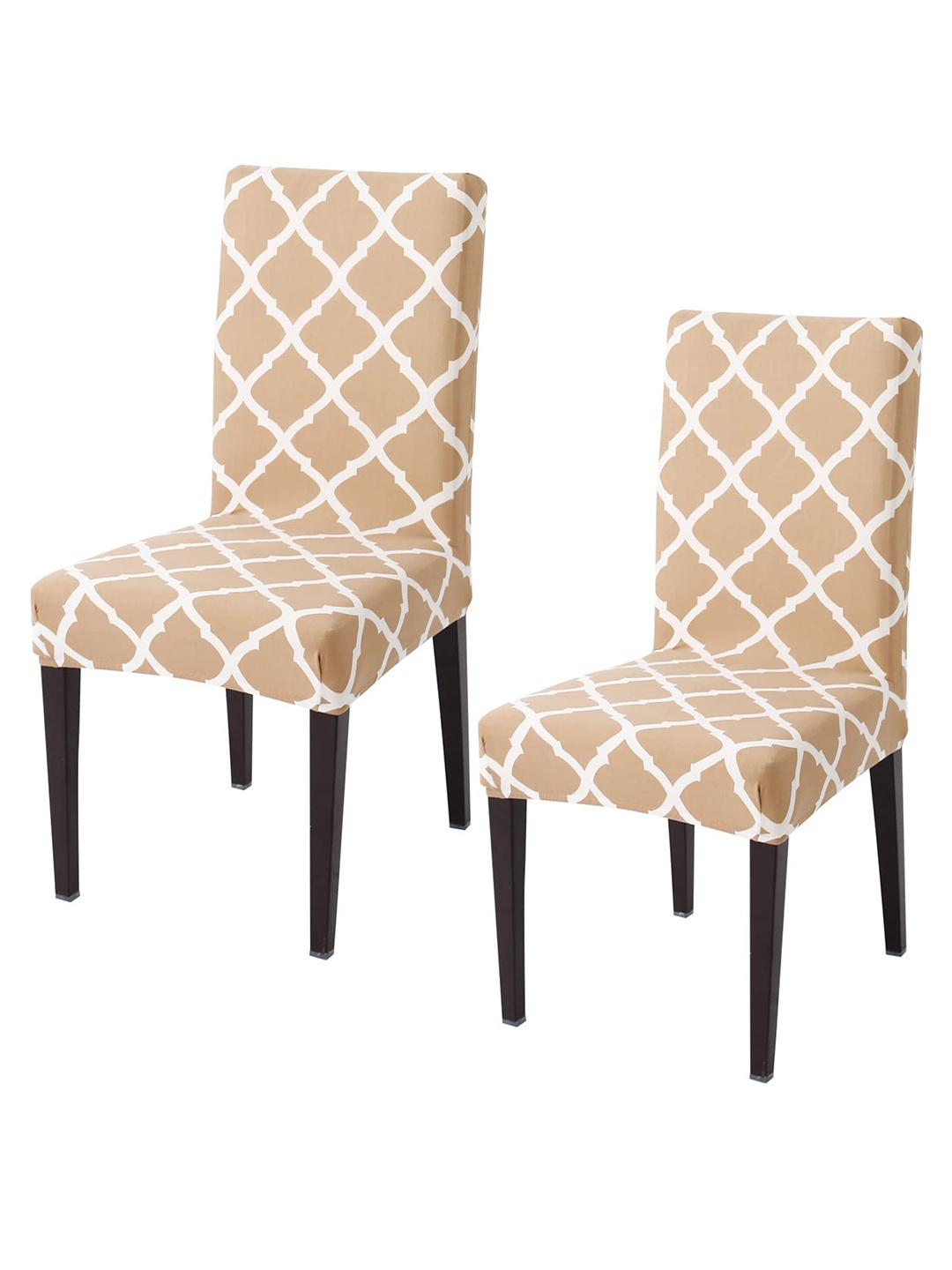 

HOKIPO Beige & White 2 Pieces Printed Elastic Chair Covers