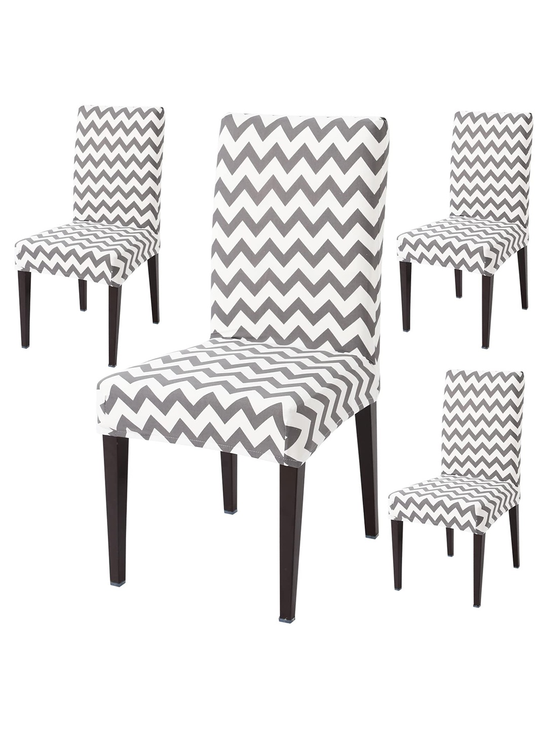 

HOKIPO Grey & White 4 Pieces Printed Stretchable Chair Covers