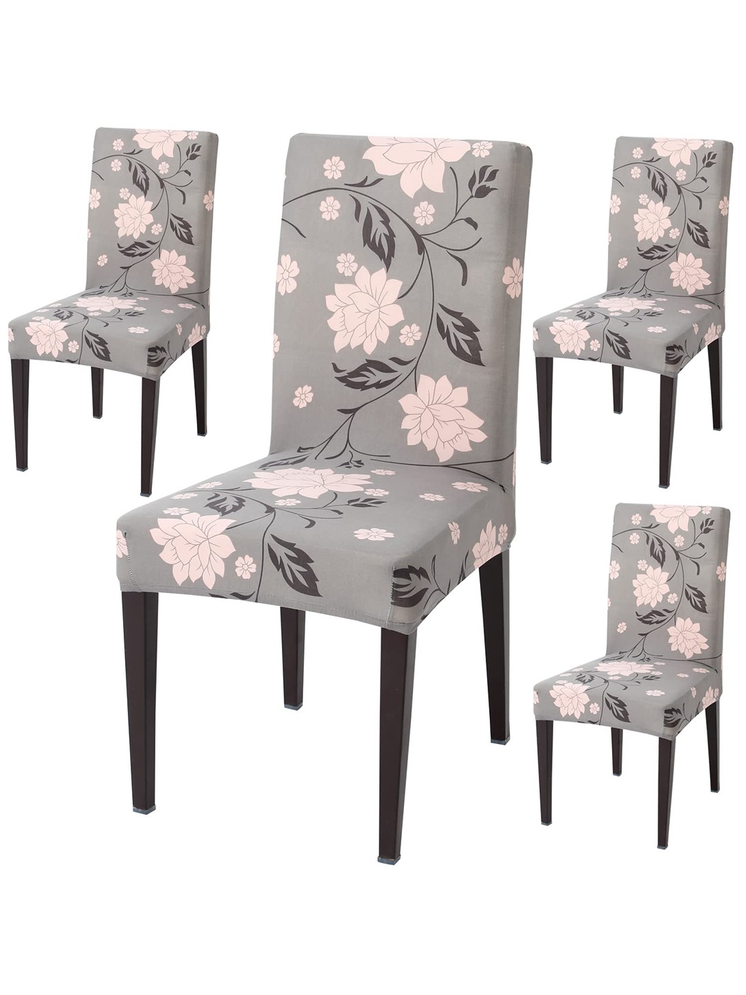 

HOKIPO Grey & Pink 4 Pieces Floral Printed Chair Covers