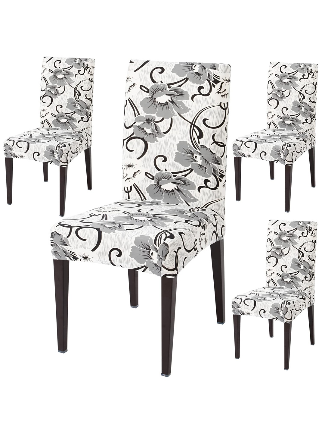 

HOKIPO White & Grey 4 Piece Printed Dining Chair Covers