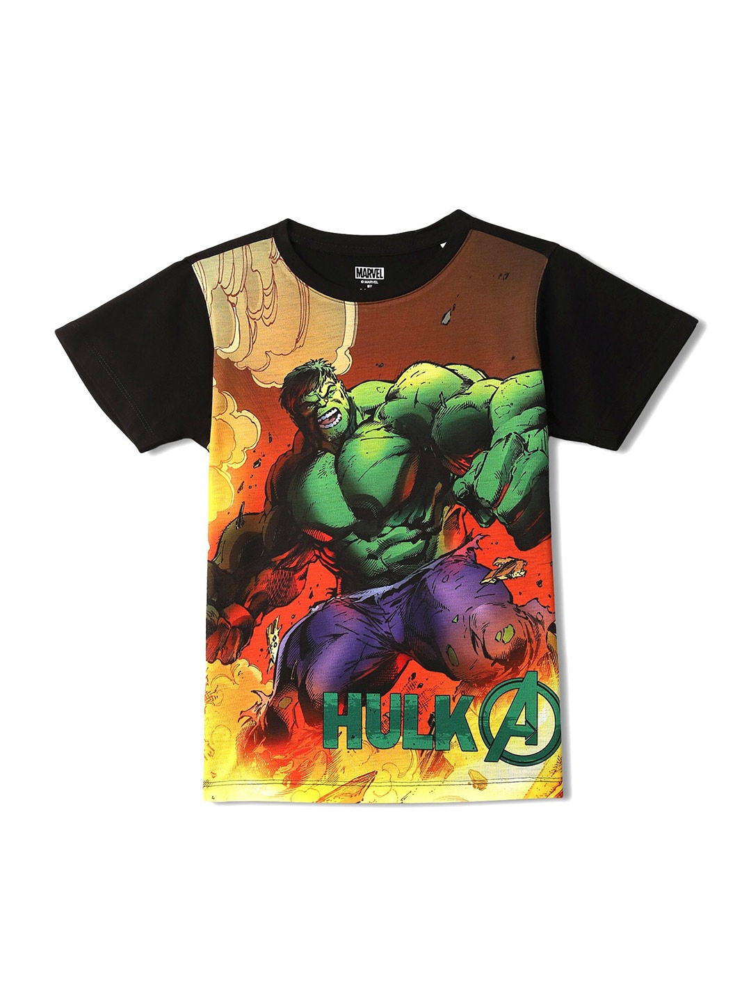 

Wear Your Mind Boys Hulk Graphic Printed Cotton T-shirt, Black
