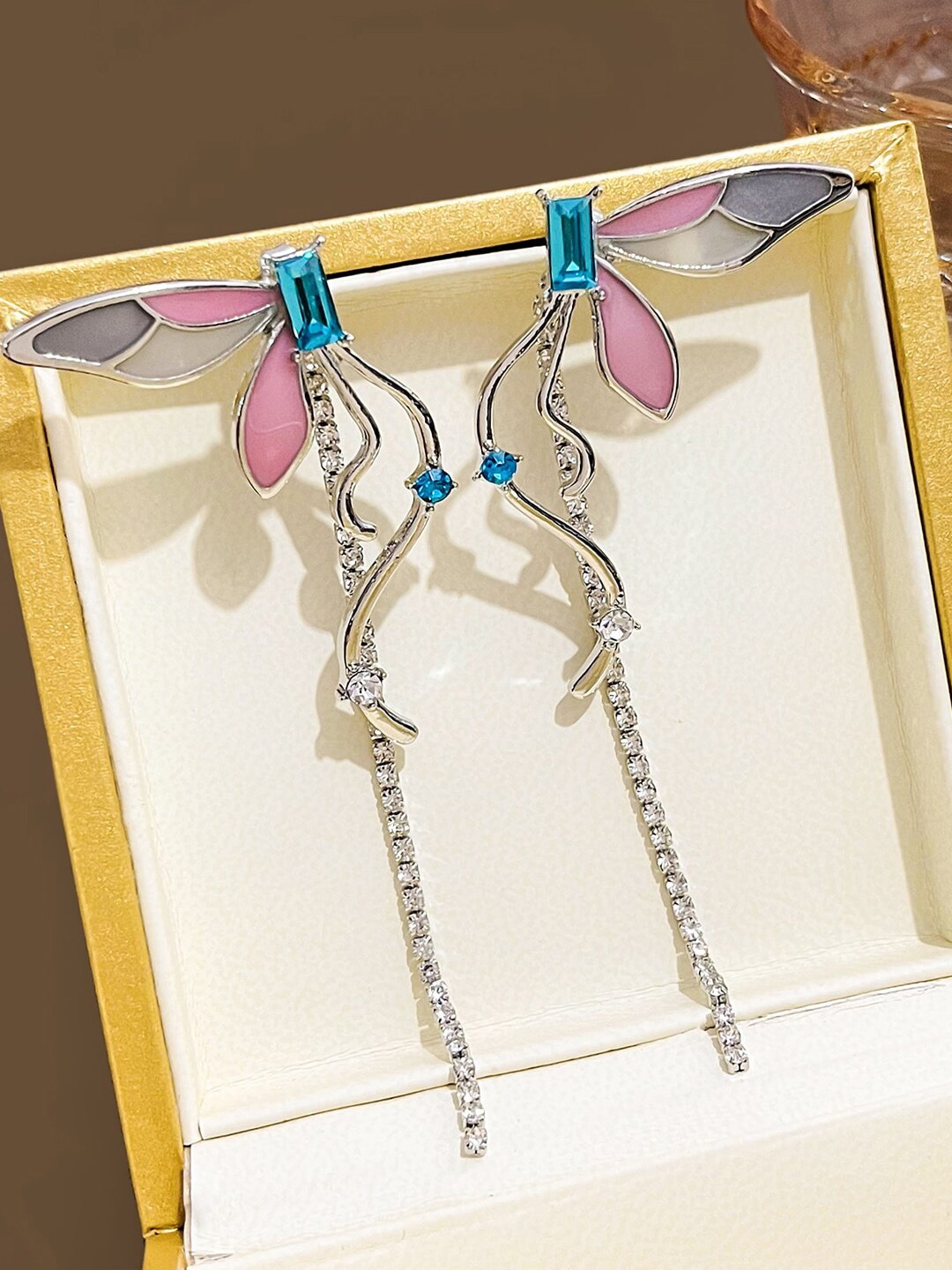 

VAGHBHATT Contemporary Butterfly Wings Drop Earrings, Silver