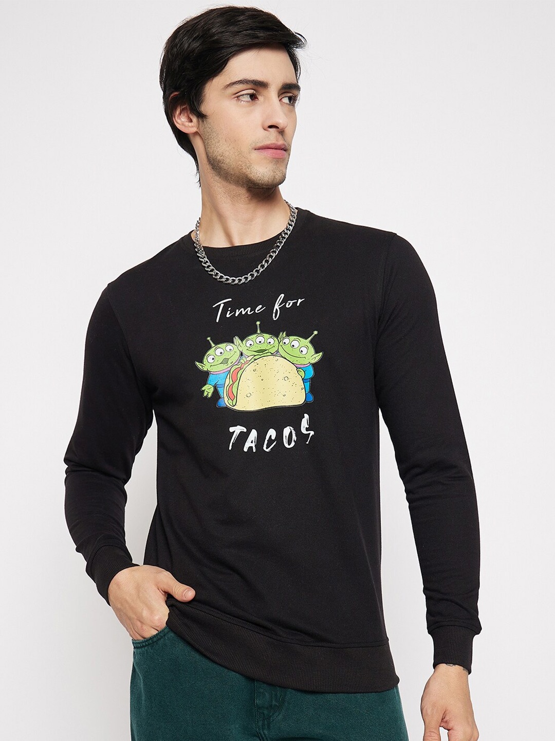 

Kook N Keech Disney Black Alien Graphic Printed Hooded Pullover Sweatshirt