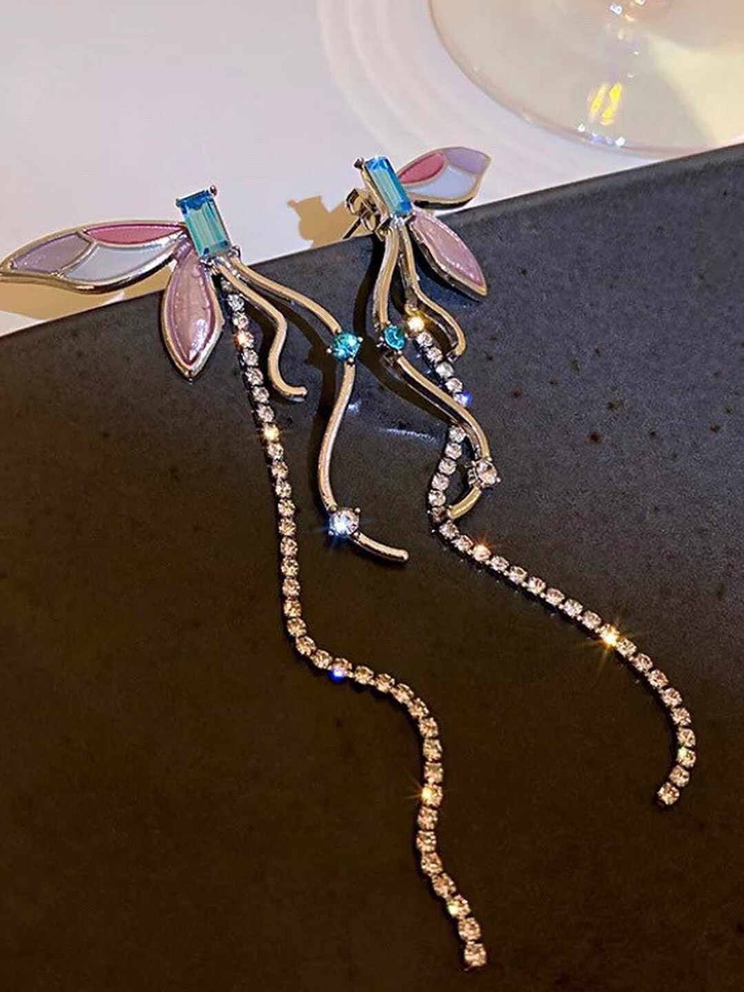 

FIMBUL Stone-Studded Butterfly Wings Drop Earrings, Blue