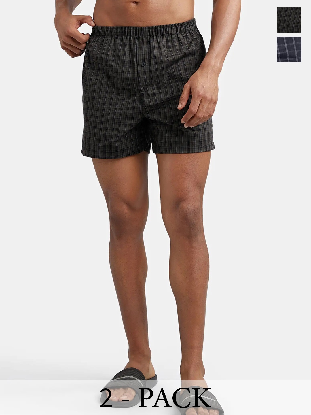 

Jockey Pack Of 2 Super Combed Mercerized Cotton Checkered Inner Boxers-8222, Olive
