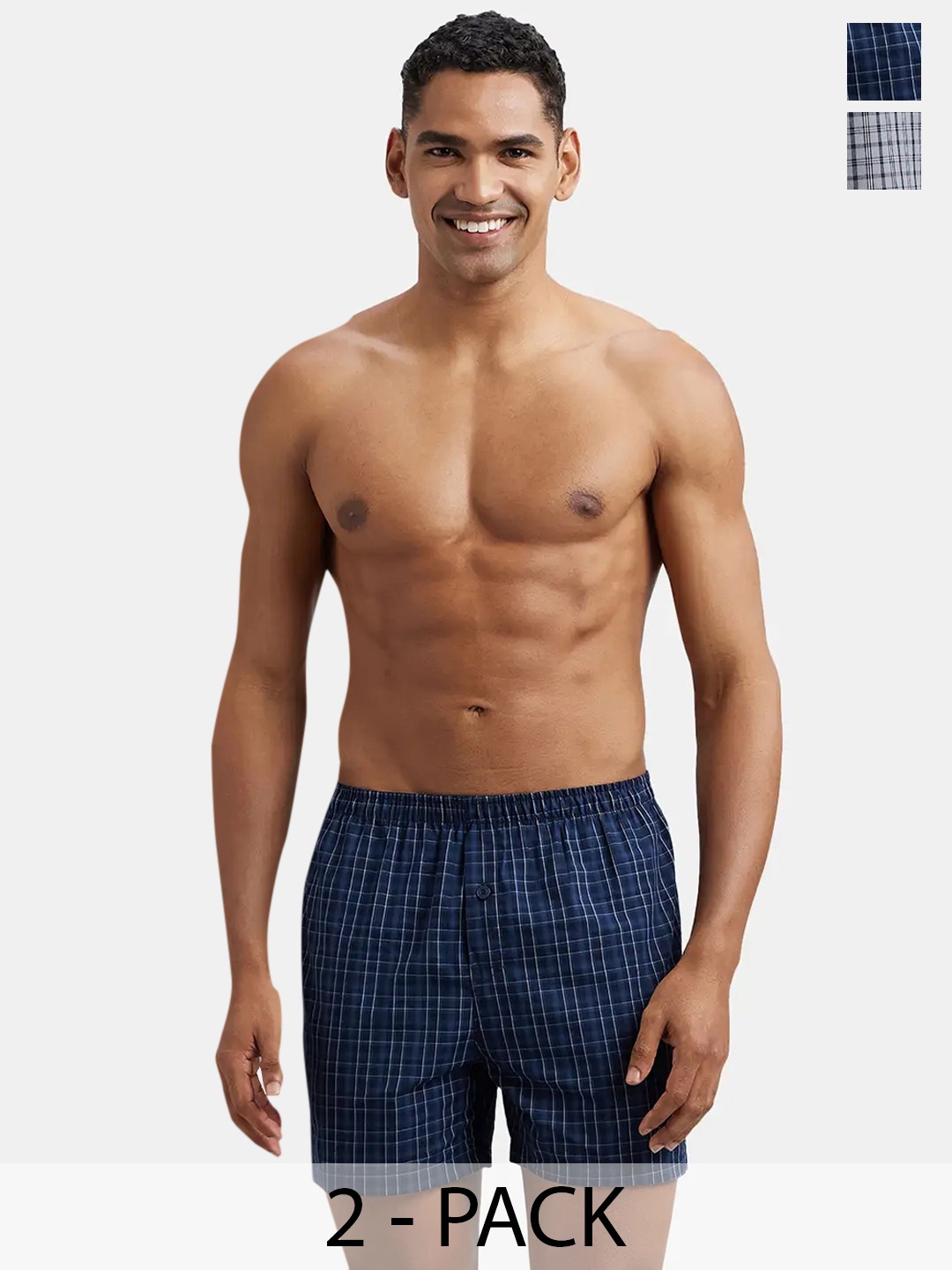 

Jockey Pack Of 2 Super Combed Mercerized Cotton Checkered Inner Boxers-8222, Grey
