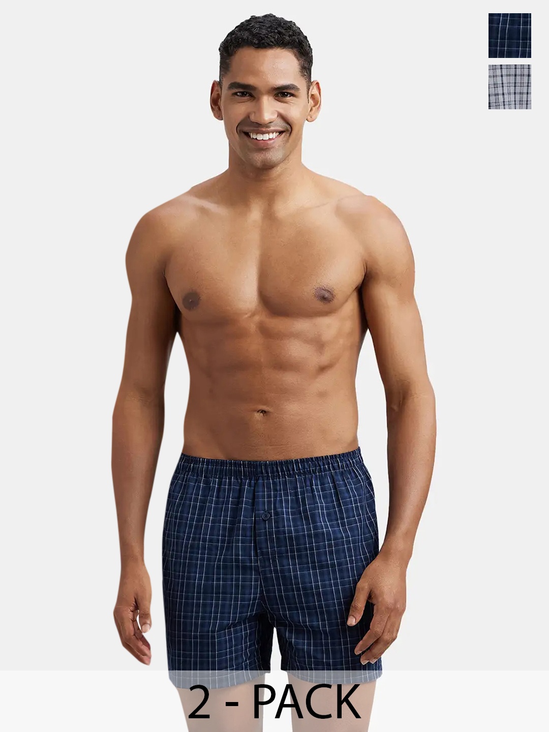 

Jockey Pack Of 2 Super Combed Mercerized Cotton Checkered Inner Boxers-8222, Grey