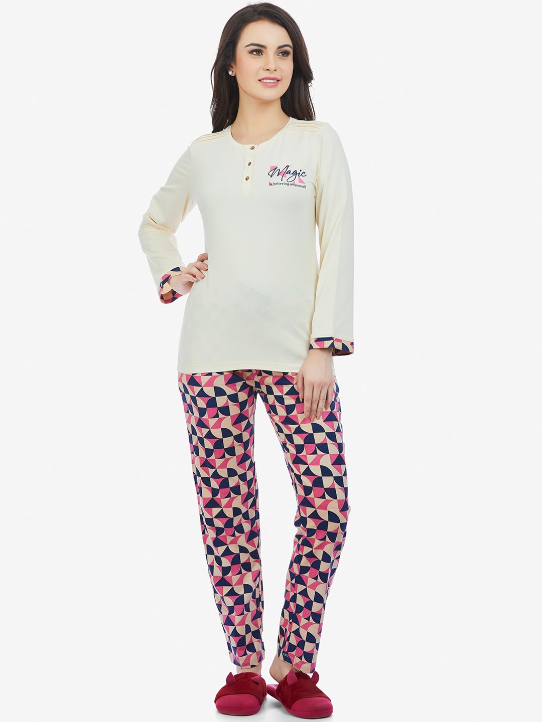 

MAYSIXTY Women White Printed Night suit