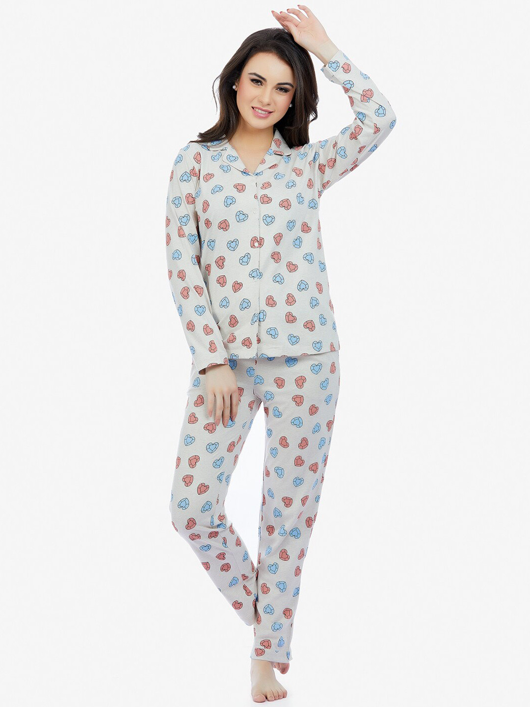 

MAYSIXTY Women Off White Printed Night suit